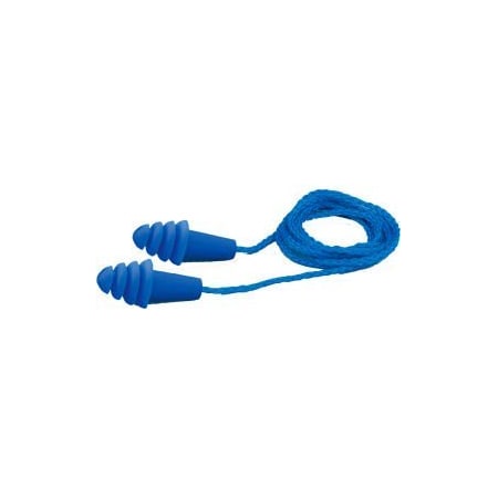 Delta Plus Elvex Quattro Reusable Earplugs, NRR 27, Corded, Blue, 100 PairsBox WELEP411